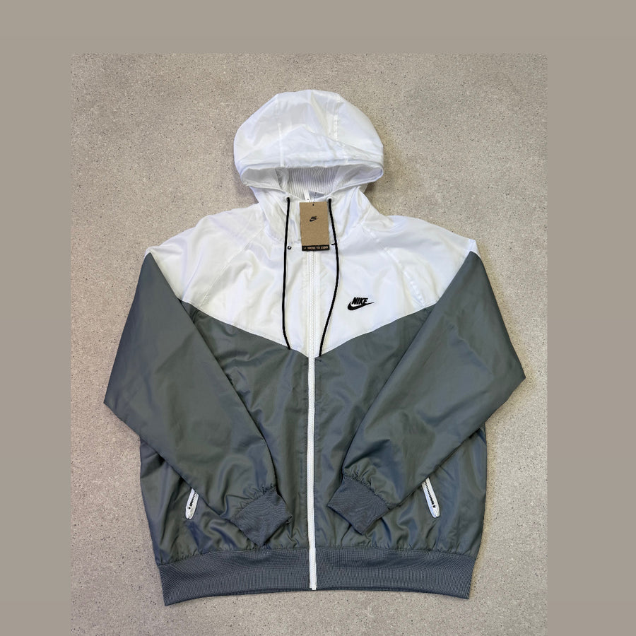 NIKE WINDRUNNER woven hooded jacket in grey and white