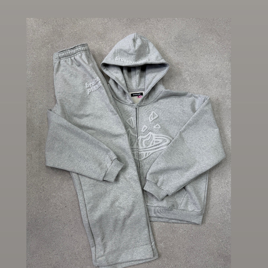 BROKEN PLANET ASH HEATHER GREY ZIP UP TRACKSUIT