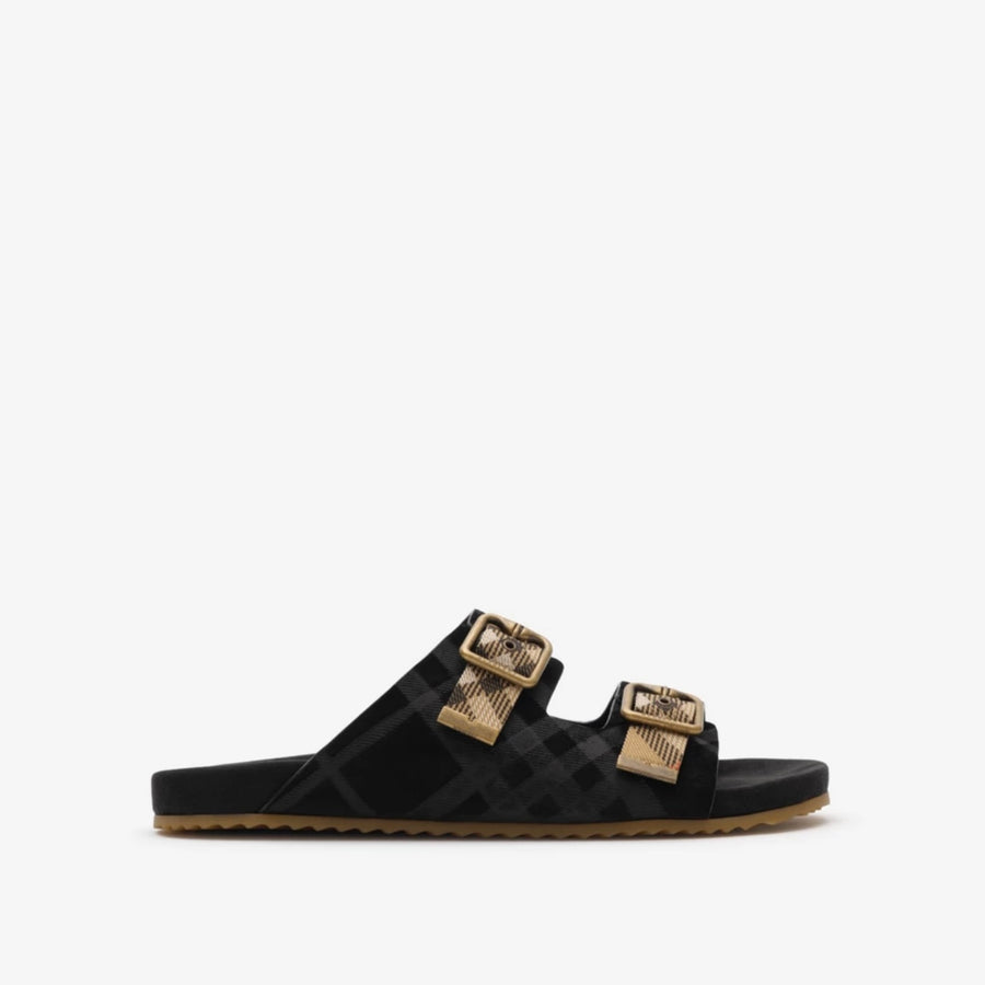 Burberry Check Suede Urchin Sandals Black