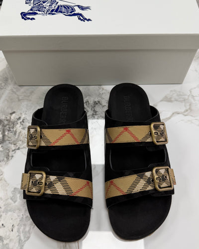 Burberry Check Suede Urchin Sandals Black