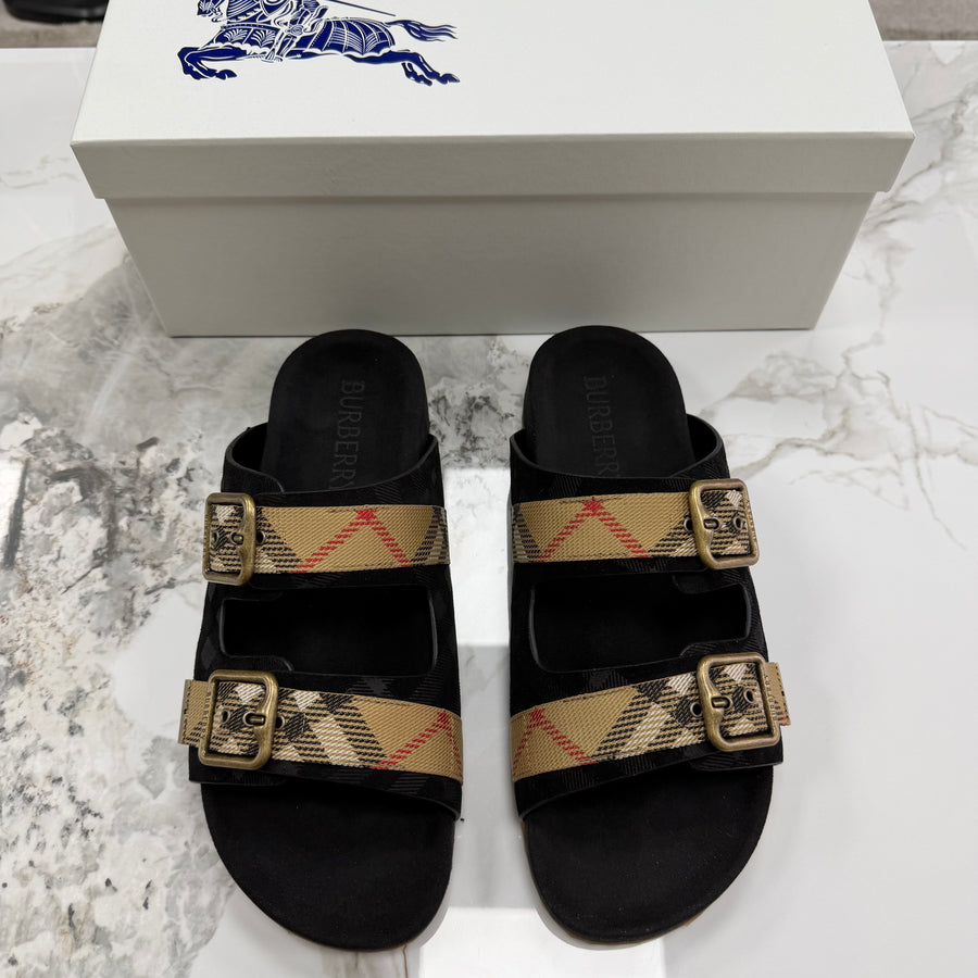 Burberry Check Suede Urchin Sandals Black