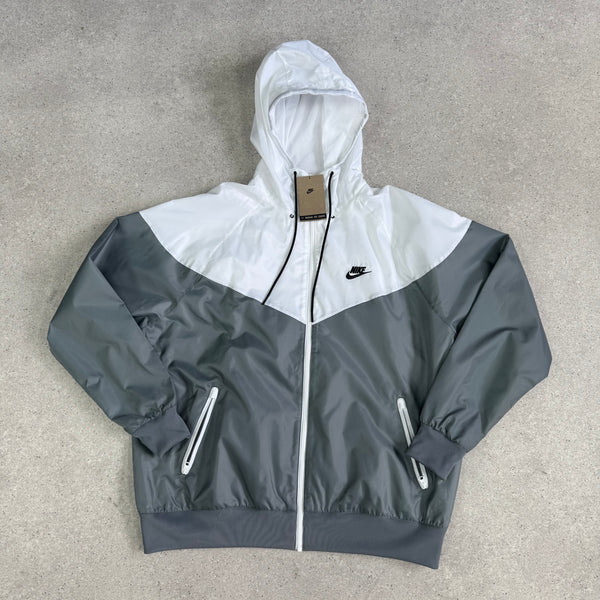 NIKE WINDRUNNER woven hooded jacket in grey and white