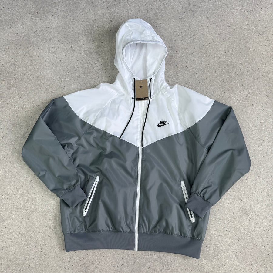 NIKE WINDRUNNER woven hooded jacket in grey and white