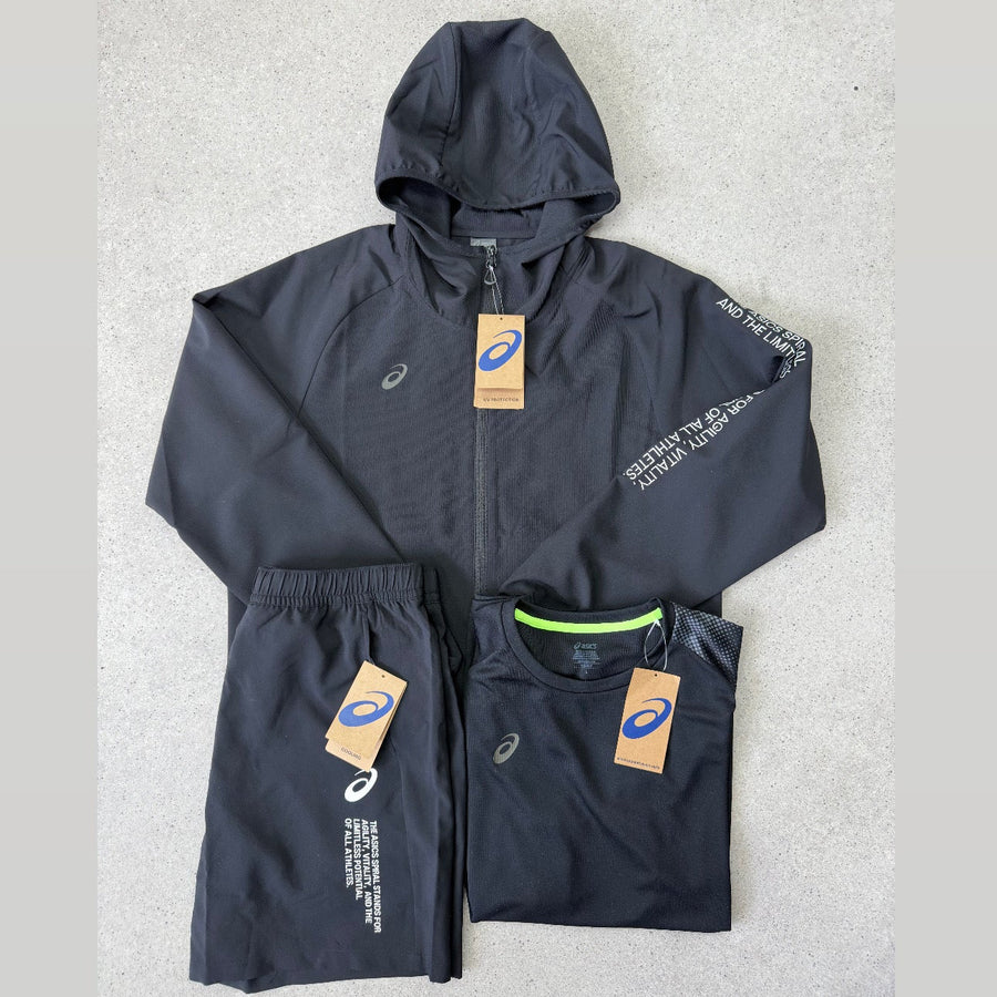 ASICS Asia Exclusive Black 3 piece Track Jacket/T-Shirt/Shorts