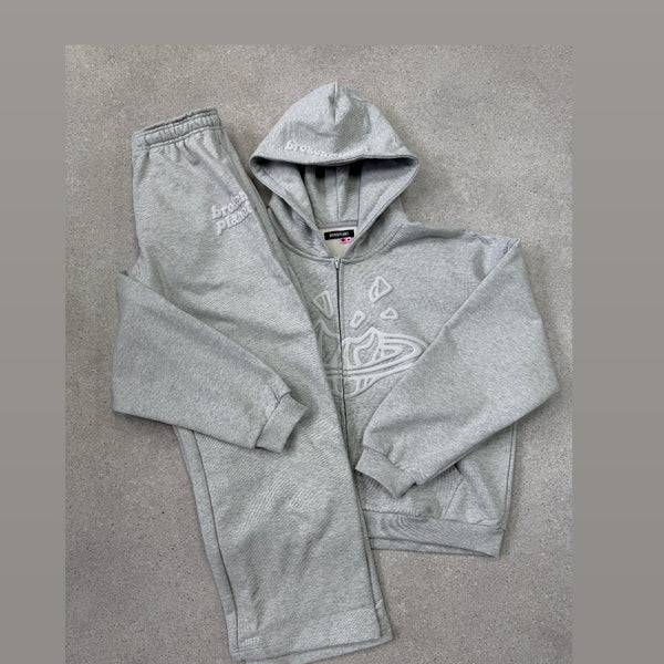 BROKEN PLANET ASH HEATHER GREY ZIP UP TRACKSUIT